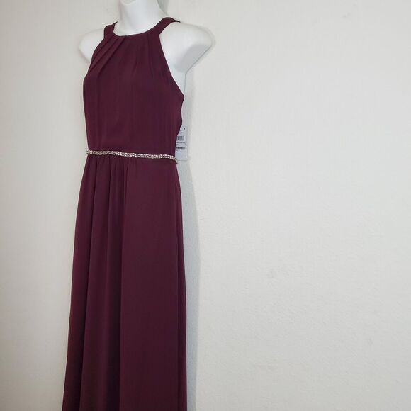 SLNY Evening Dress 6 Burgundy Red Elegant Embellished Gala Prom Wedding Party - Picture 6 of 9